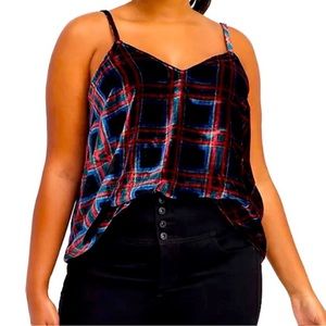 Crushed Velvet plaid tank top